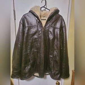 Wilson's leather coat hooded with fleece lining XL, maybe faux fleece or real?